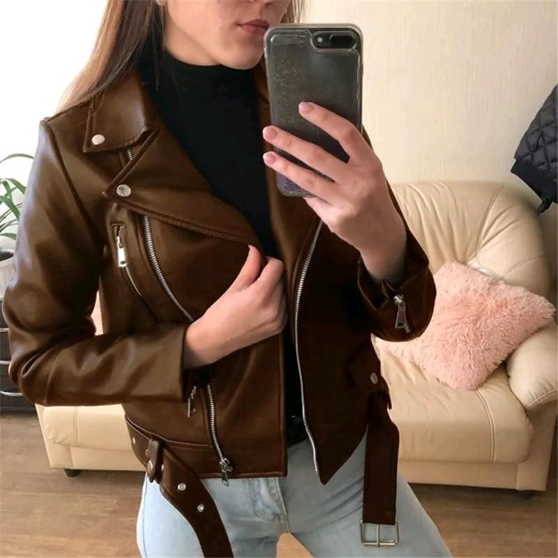 Jaket Kulit Motor Wanita Bahan Lembut Dan Tebal Waterproof Leather warna Brown 0