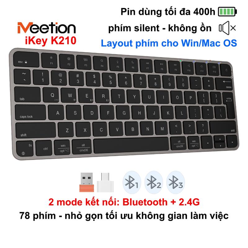  Bàn phím không dây Meetion iKey K210 không ồn 2 mode kết nối Bluetooth 2.4G pin sạc cổng type C 