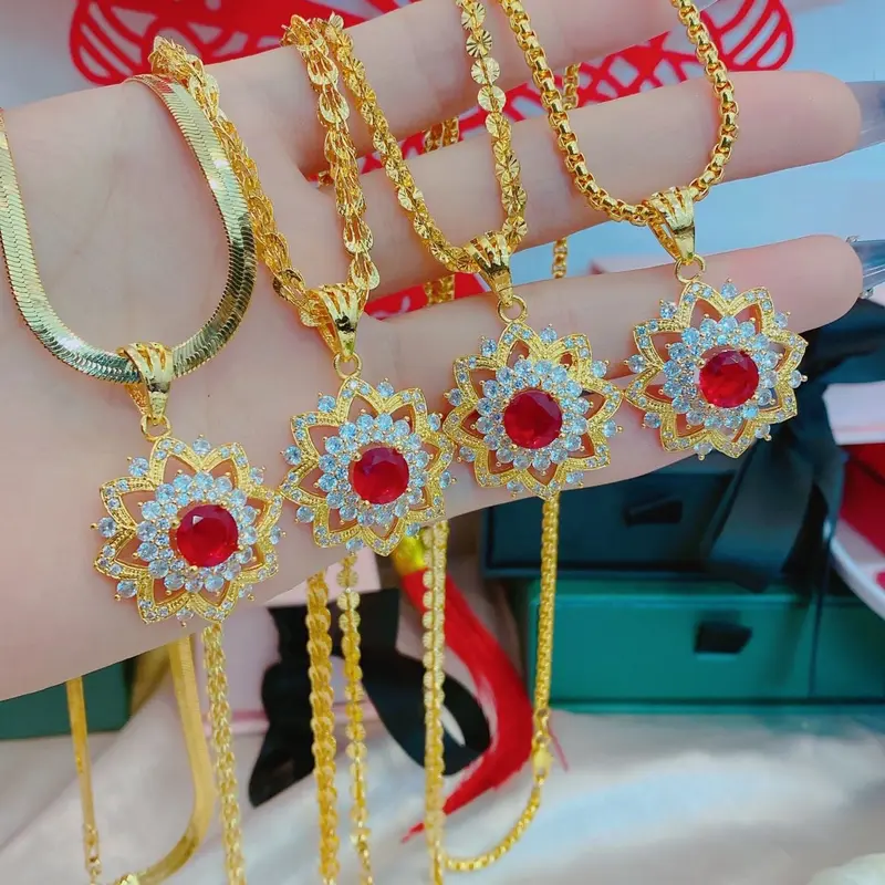 Dây chuyền mặt hoa rubi cao cấp 1