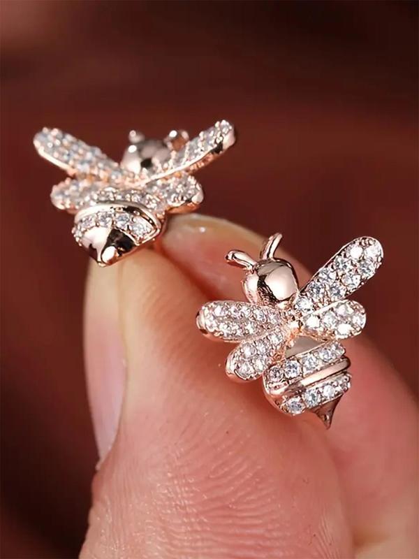1 Pair Cubic Zirconia Decorated Bee Design Stud Earrings, Fashion Jewelry for Party, Daily Clothing Decor, Trendy All-match & Exquisite Jewelry for Birthday Gift 6