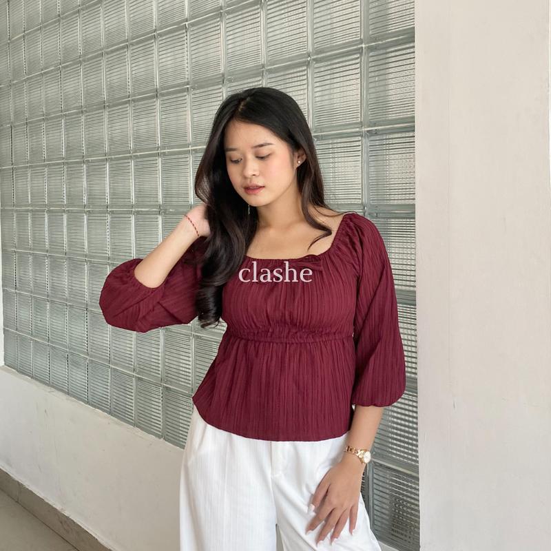 Baju Blouse Pita Wanita Atasan Lengan Panjang Lady Crush Crinkle Anti Lecek Korean Style Kekinian Terbaru Ootd Farah Top by Clashe 5