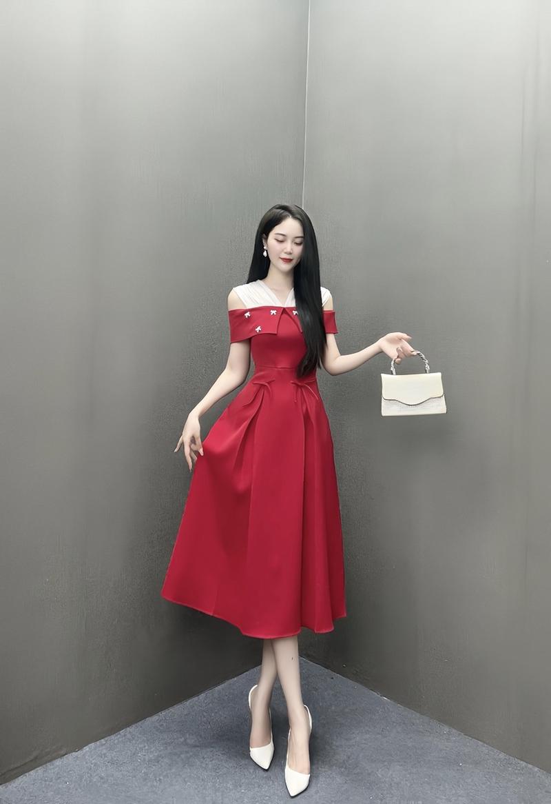Product Introduction of Váy Thiết Kế VQLADY D55  Đầm thiết kế dáng xòe phối tơ (tặng kèm nơ cài ) sang chảnh   phù hợp đi chơi và đi dự tiệc Dress Women Voi Voan Kem Voan Kem  đỏ hồng 14