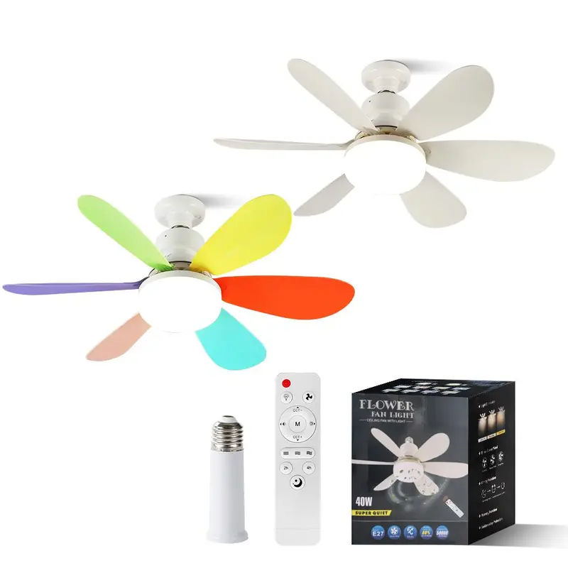 20.5 Inch E27 Fan Light with Remote Control, Silent Strong Wind Fan Light, LED Energy Saving Ceiling Light for Living Room Bedroom Kitchen 0