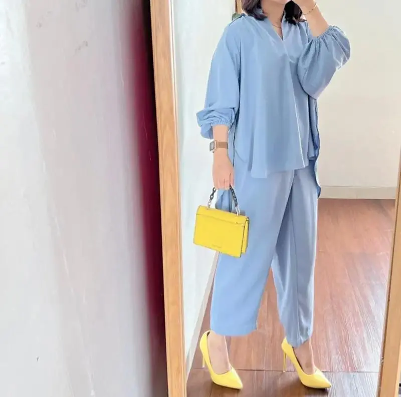 Betha One Set Crincle Airflow Premium / Setelan Kantor / Baju Setelan Wanita V Neck Atasan Bawahan Celana Kulot Panjang 3
