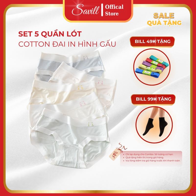 Combo 5 Quần Lót Nữ Su Lụa Mềm Mỏng Màu Xinh Set 5  Quần Chip Nữ Tính In Hình Chú Gấu Dễ Thương SAVILL LY03  Women Cotton Voi 