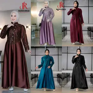 Ayunda Dress Kondangan Satin Mix Brokat Tile Kancing Gaun Pesta Simpel Elegan Mewah Baju Wanita Seragaman Pernikahan Bridesmaid