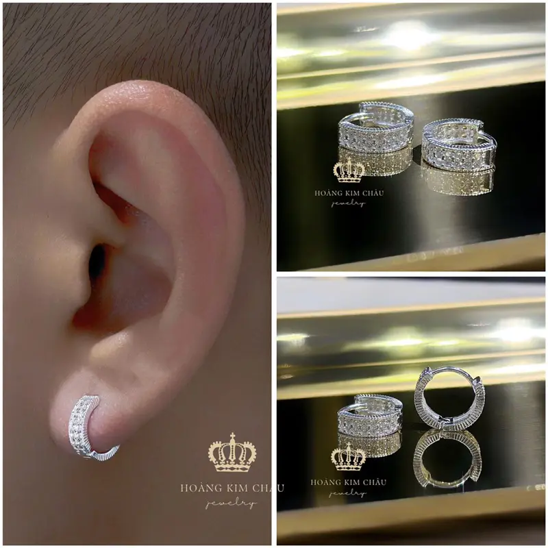 Bông tai bạc nam nữ Hoàng Minh Châu Jewelry( KV20 ) - khuyên tai tròn chuẩn bạc S950 cao cấp