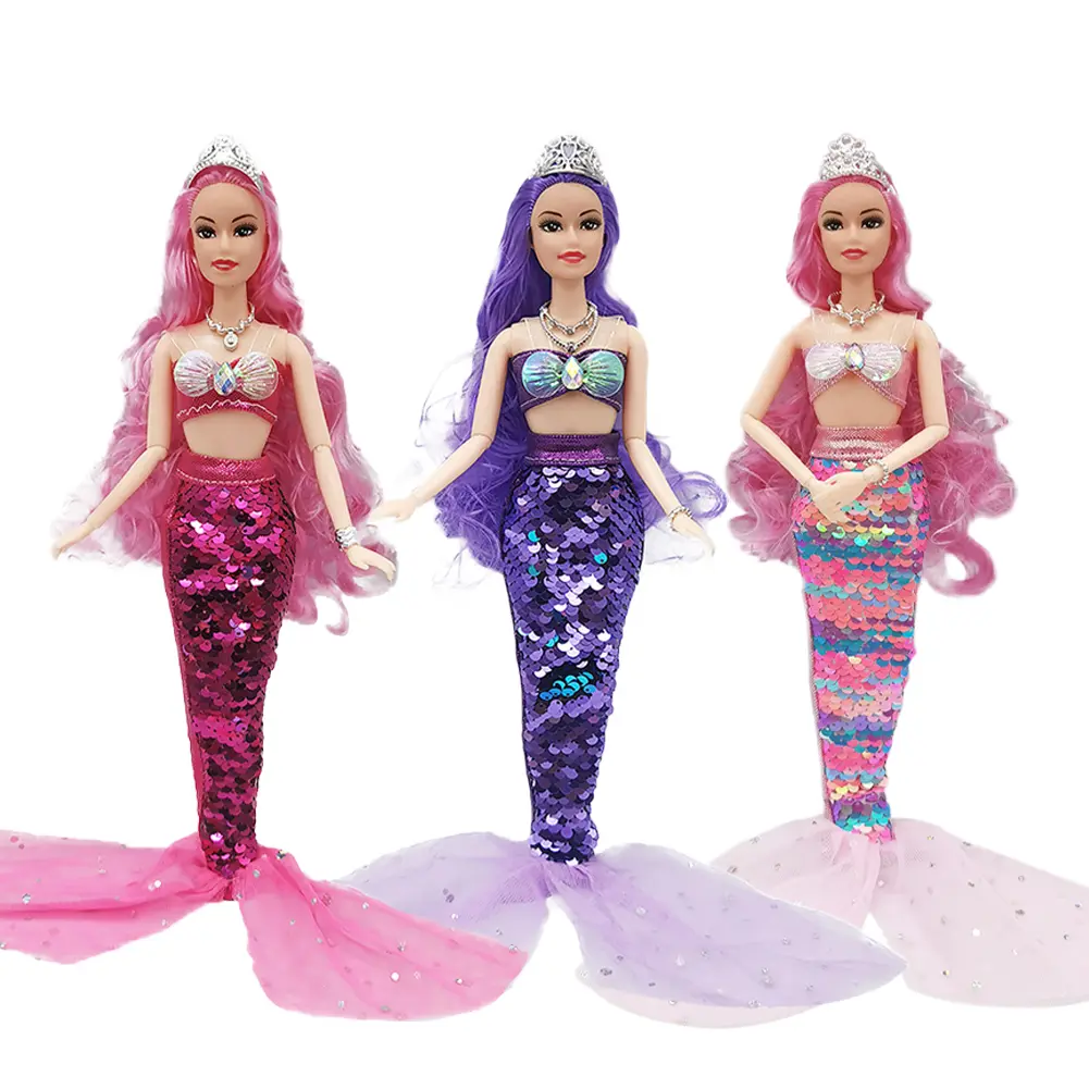30cm Mermaid Doll with Sequin Fishtail Skirt Fashion Outfits 1/6 BJD Doll Princess 11 Ball Jointed DIY Dress Up Toys For Girls