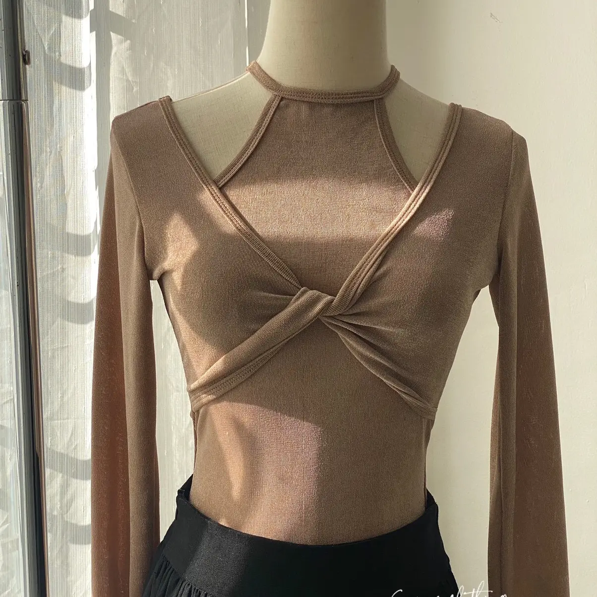 ÁO YẾM PHỐI TAY DÀI CHẤT THUN CO GIÃN Nữ Women
