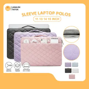 Sleeve Tas Sarung Laptop Universal Tali Jinjing Polos Bahan Kulit Polyester Warna Biru Ungu Pink Pastel Hitam Putih Muat Leptop Notebook 11 12 13 13.3 14 15 inch Pouch Tahan Air Guncangan Wanita Pria