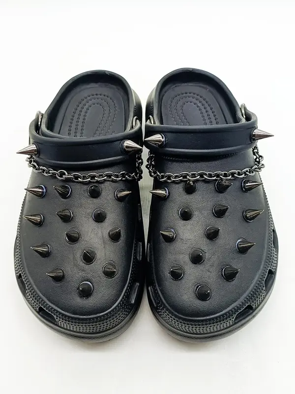 Comfort Fashionable Punk Style Chain & Studded Design Shoes Charm, Punk 2024 Trendy Diy Shoes Decoration for Sandals and Clogs 3