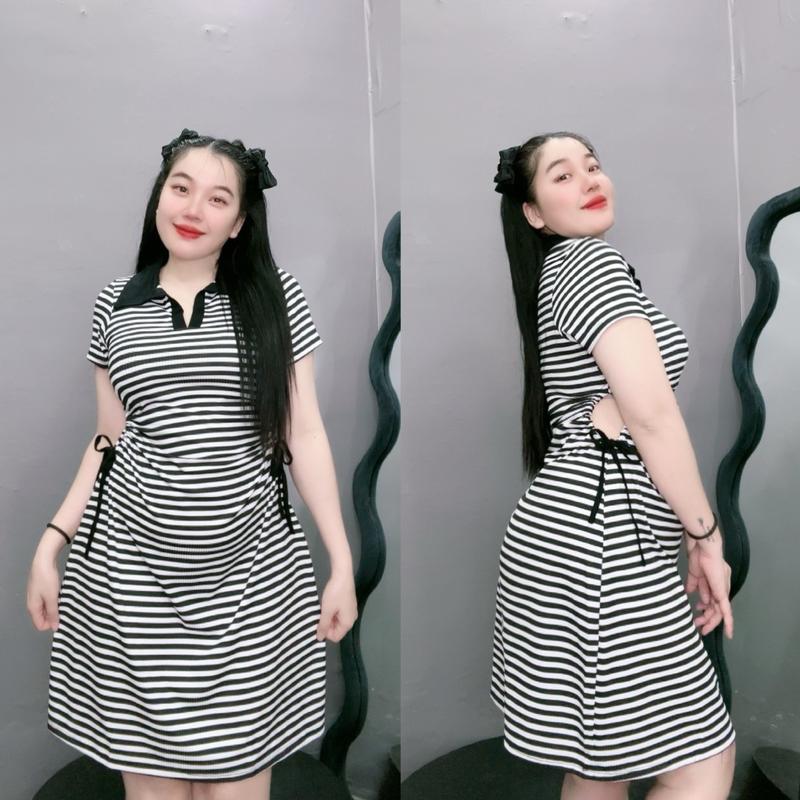 Đầm sọc gân bigsize  thun tăm sọc đũa g75