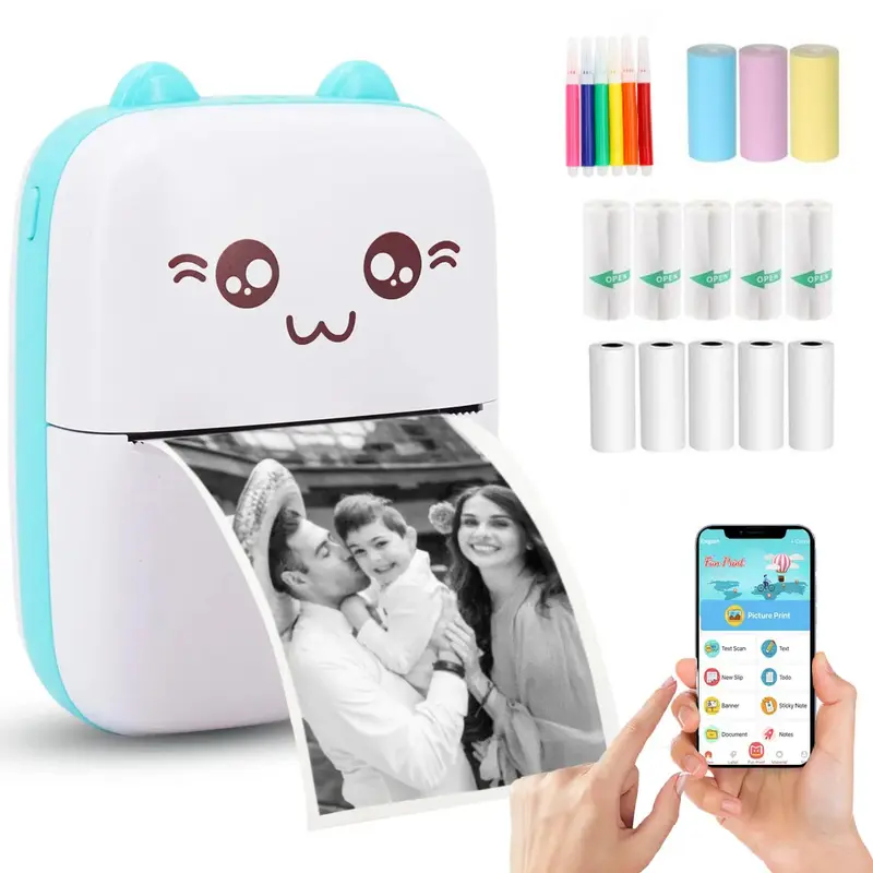 Durable Cute Cartoon Design Portable Thermal Printer, Mobile Wireless Label Printer, Thermal Printer for Ios & Android Smart Phone, Mini Photo Printer Sticker Printer, School Essentials, Thanksgiving Christmas Gift Set Digital Marketing Starter Kit 2