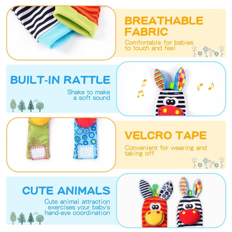 Cute Animal Wrist Rattles & Foot Finder Socks for Baby, Colorful Baby Wrist Rattle Foot Finder Toys, Toddler Rattle Socks, Feet Leg Ankle Sock, Toys for Mummy Time, Baby Toys,  Kids Toys,  Toddler Sensory Kit 2