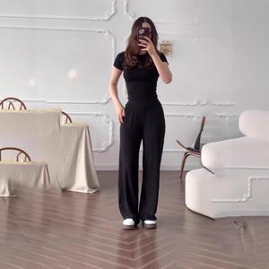 Pakaian Wanita, Ketibaan Baru pada tahun 2025, Leher Bulat, Slim Fit, Kasual dan Serba guna, Longgar, Seluar Kaki Lebar Elastik, Sut Fesyen