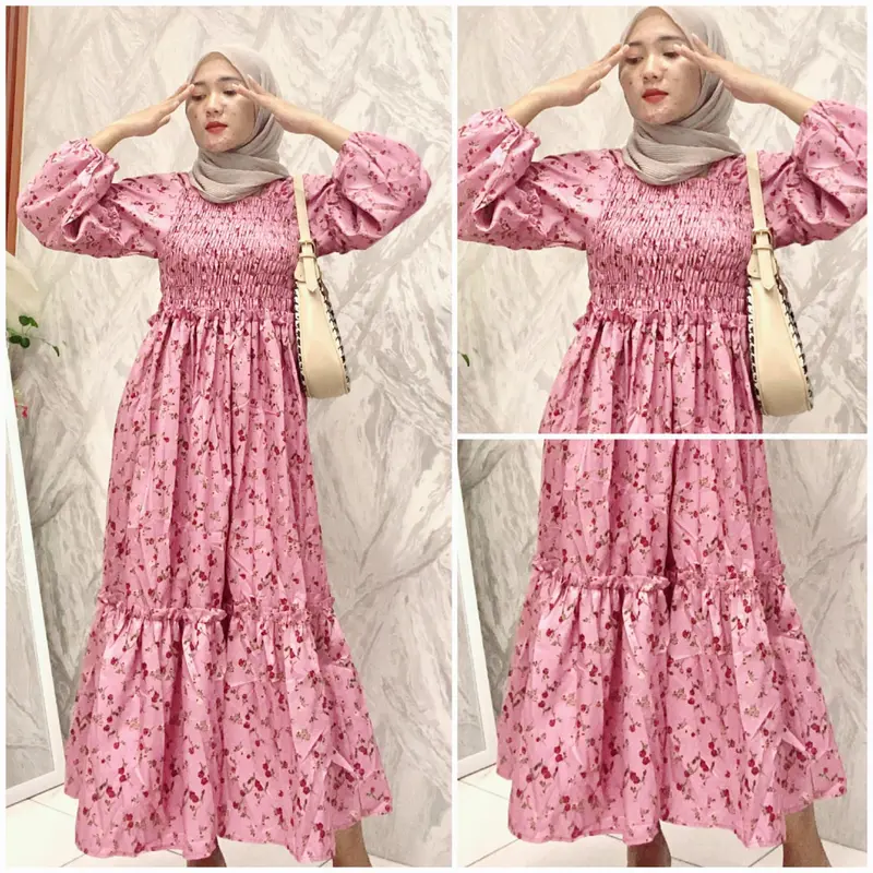 BEFA - Long Dress Andini Smock Sabrina Motif Kekinia Bahan Katun Mikro Casual Wanita Midi Panjang 7