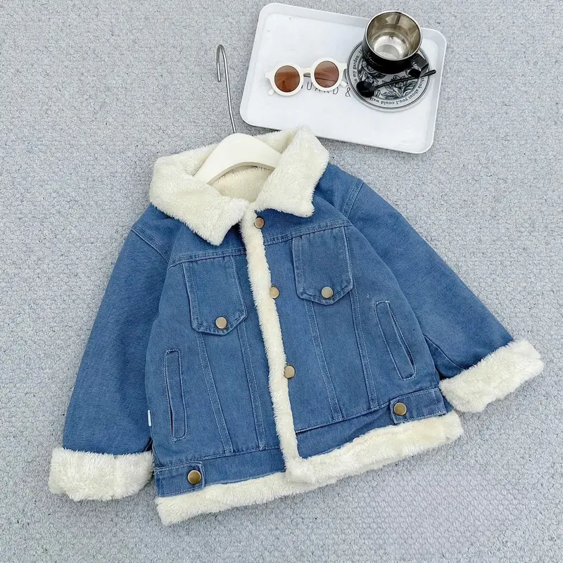 [Poba.63] áo khoác jeans lót lông nhung dày dặn, mềm mịn, ấm áp cho đồ bé gái 3