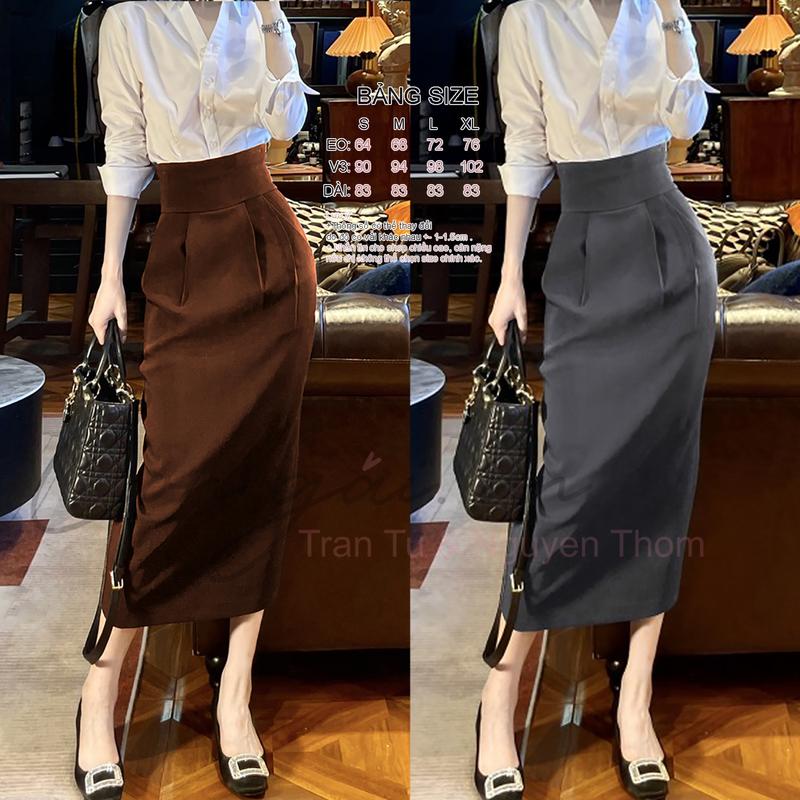 Chân váy bút chì dài cạp cao congaivn CVDCC vải kate dày co giãn nhiều màu Nữ