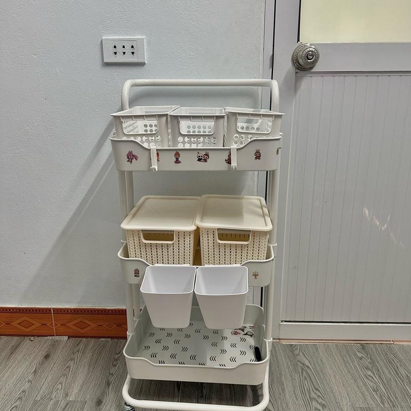 Kệ 3 tầng đa năng hàng công ty Đại Vĩ - xe đẩy để đồ bỉm sữa - đựng đồ đạc cá nhân L1 - khung thép khay nhựa PP bánh xe sắt