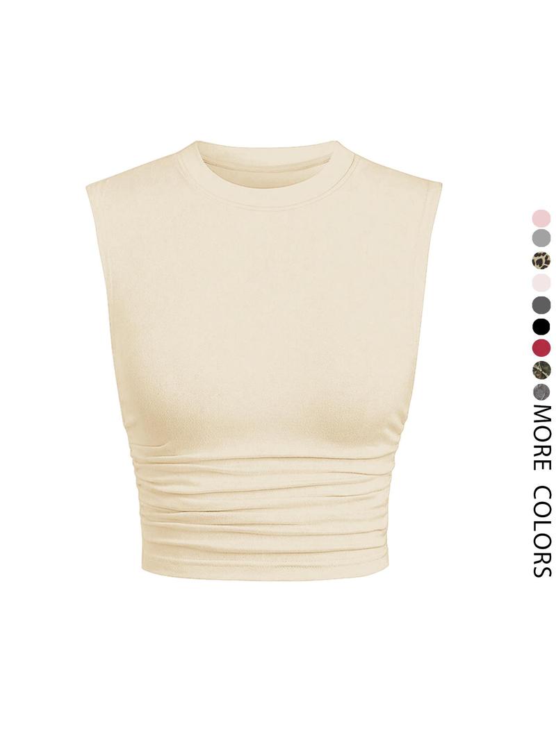 Product Introduction of Women's Solid Round Neck Crop Tank Top, Casual Sleeveless Top for Daily Wear, Ladies Clothes for All Seasons 1