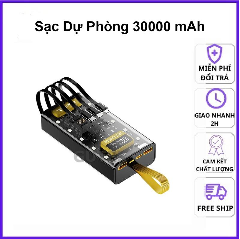 Sạc Dự Phòng 30000 mAh Trong Suốt, Hỗ Trợ Sạc Nhanh
