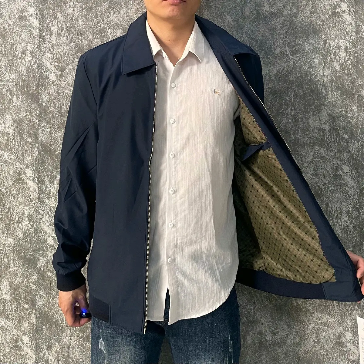 Áo khoác gió nam trung niên cổ bẽ, có khả năng chống nước lót lụa cao cấp , 2 lớp - Có Túi - Menswear Jacket