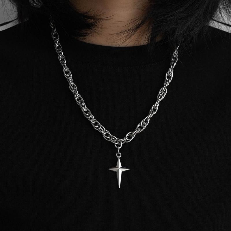 Titanium steel sweet cool babes cross star necklace ins hip hop women's sweater chain steel cold wind couple does not fade male 2