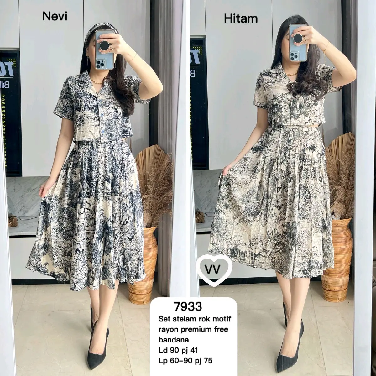 SET STELAN ROK MOTIF 7933 MV IMPORT Fit Wanita Katun Rayon Setelan Formal