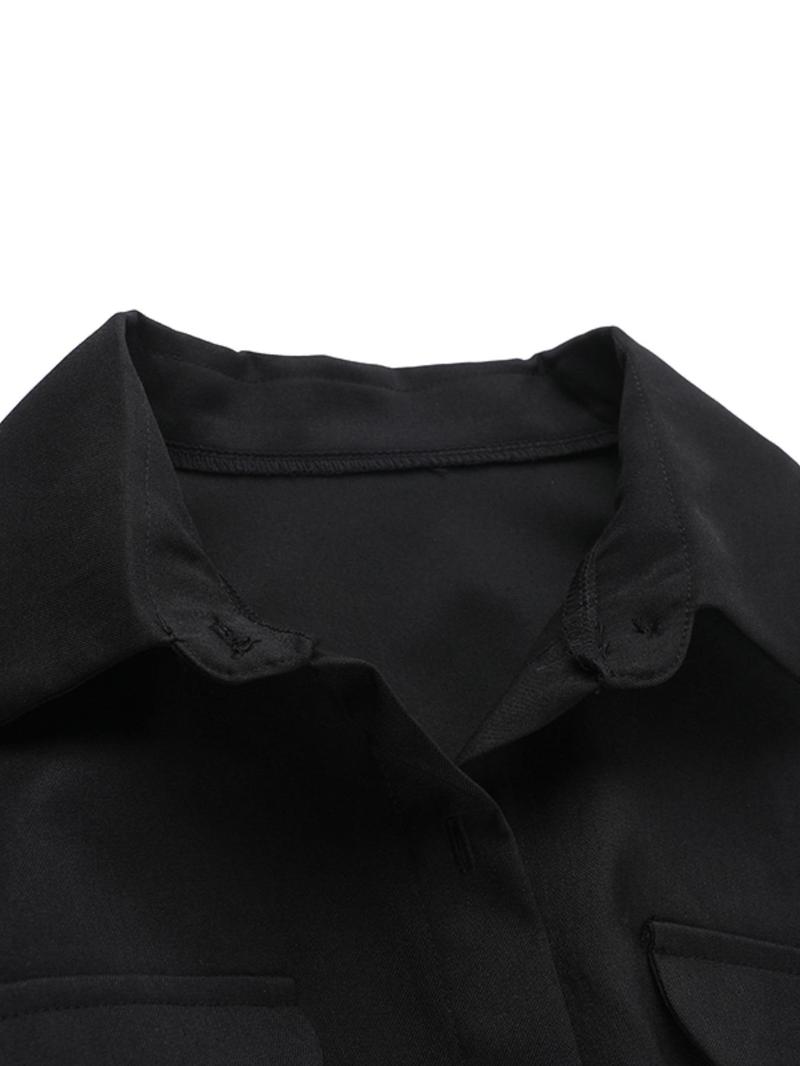 Product Introduction of Women's Solid Color Half Button Drop Shoulder Romper without Belt, Elegant Long Sleeve Collared Romper for Spring & Fall, Ladies Clothes for Daily Wear, Jumpsuit 5