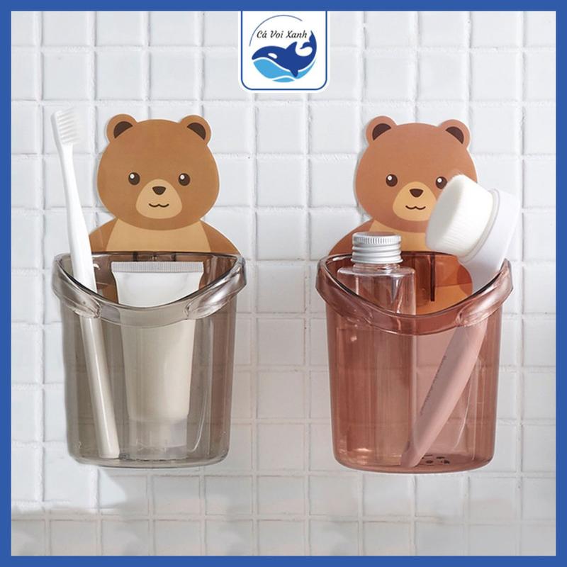 Ly đựng bàn chải kem đánh răng dán tường hình gấu dễ thương/ Cốc gấu dán tường đựng bàn chải tiện lợi 0