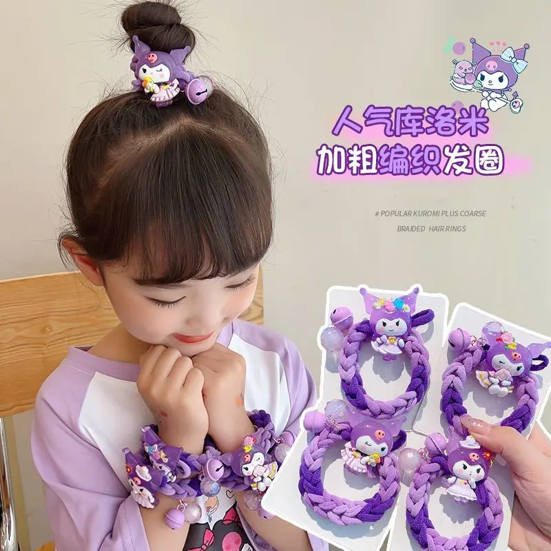 Kuromi Hair Tie for Girls Cartoon Hair Rope Sweet Bun Hair Accessory High Ponytail Elastic Band Children's Braided Style