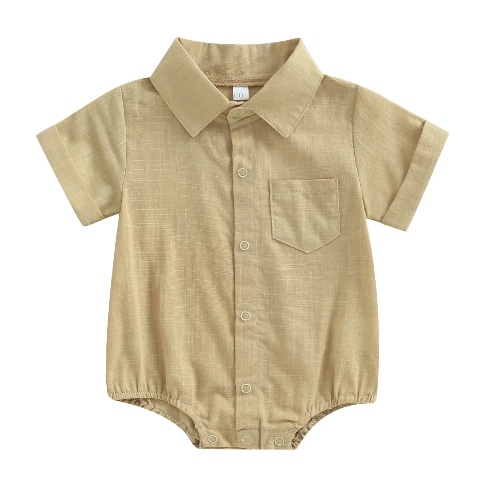 Baby Summer Romper Solid Color Button down Short Sleeve Jumpsuit