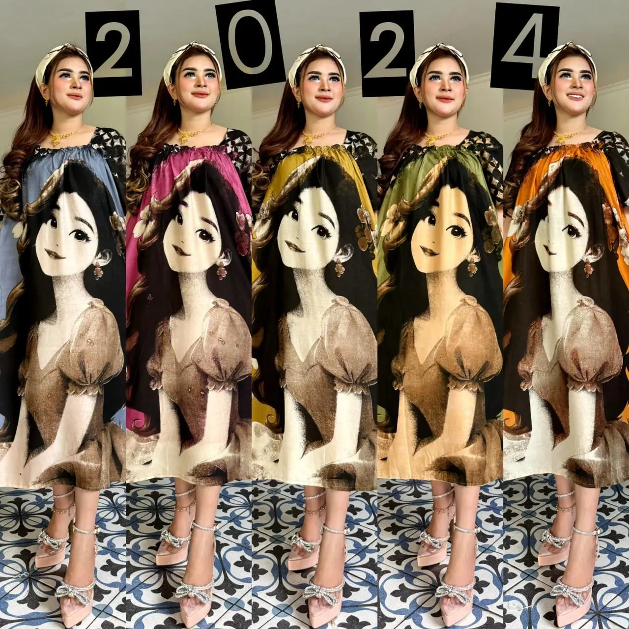 DASTER FUJI TERBARU 2024/DASTER FUJI KAMILA/DRESS IBU MUDA KEKINIAN/DASTER TERLARIS/DASTER JUMBO Rayon Motif Pendek Karet Busui