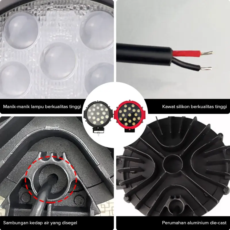 Lampu Tembak 12/24 volt Super Terang Truk Model Baru LED Sorot Tembak Worklight C-ree 17 Titik Mata 51 Watt  Mobil, Motor ,J-eep Hitam/Merah Car 5