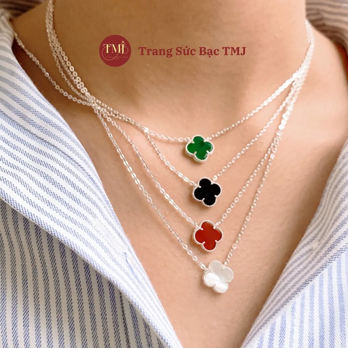 Dây chuyền nữ cỏ 4 lá B.a.c Ta siêu xinh TMJ ( Tặng kèm hộp xinh,Có Bảo Hành Làm Sáng)