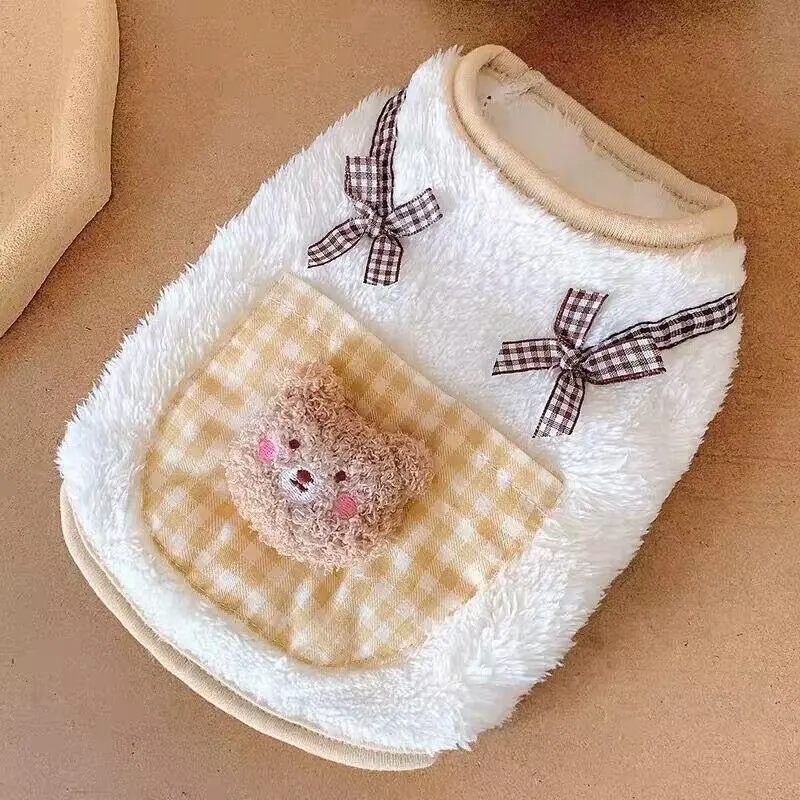1 Pc Dog Autumn and Winter Clothes Cartoon Plush Small Dog Clothes Bibear