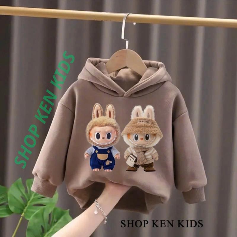 Áo nỉ hoodie dành cho bé trai và bé gái từ 9-45 kg mẫu ĐÔI BẠN THÂN LABUBU chất liệu nỉ. 2