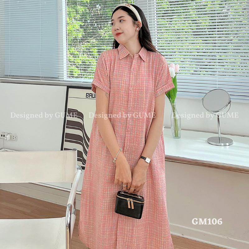 Váy bầu kẻ hồng cổ đức, size 40-100kg, dáng suông mở cúc phía trên GM106 6