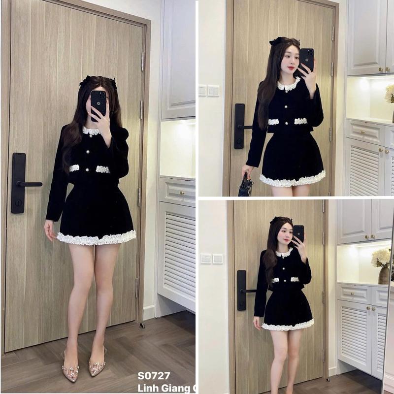 Set Đồ Nữ Áo Nhung Cao Cấp Cổ Ren Mix Chân Váy Chữ A Phối Ren Bèo – Phong Cách Hàn Quốc Dễ Thương - By BN TRENDY