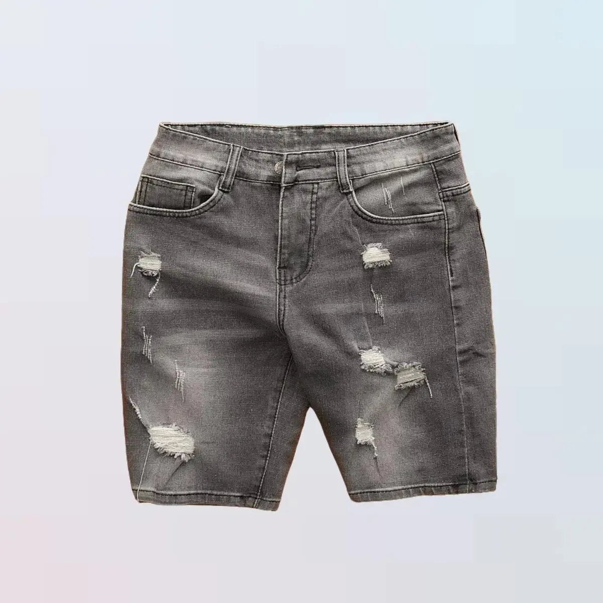 Quần short đùi jean nam xám đậm rách nhiều chất bò cao cấp co dãn tốt QS232 form chuẩn Menswear Pants Có Túi