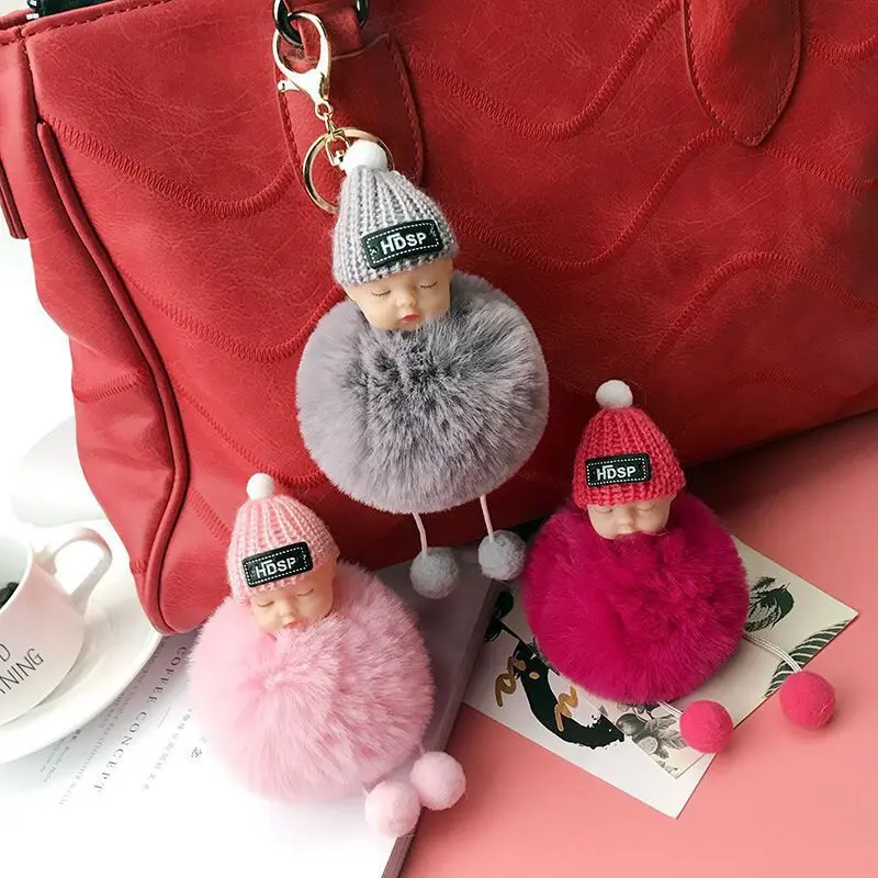 HOSP Gantungan Kunci Boneka Baby Lucu Baru Dobel Bahan Bulu Halus & Lembut Warna Gold Cocok untuk Tas Mobil atau Motor Gantungan Kunci Rumah Elegan dan Cantik 4