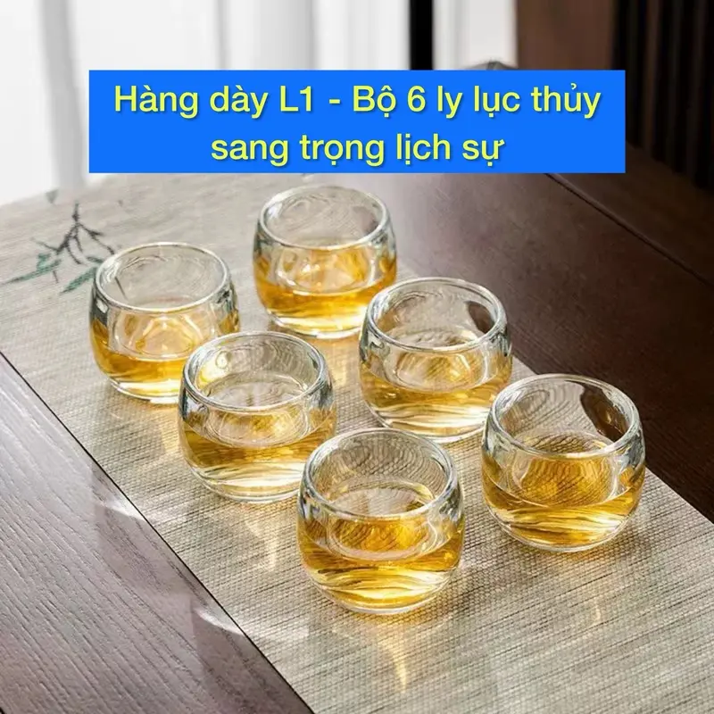 [Hàng dày L1] Bộ 6 ly trà lục thủy 80ml trong suốt chất liệu thủy tinh sang trọng làm ly trà, ly tửu, thuytinh dep, ly trà Tết 8