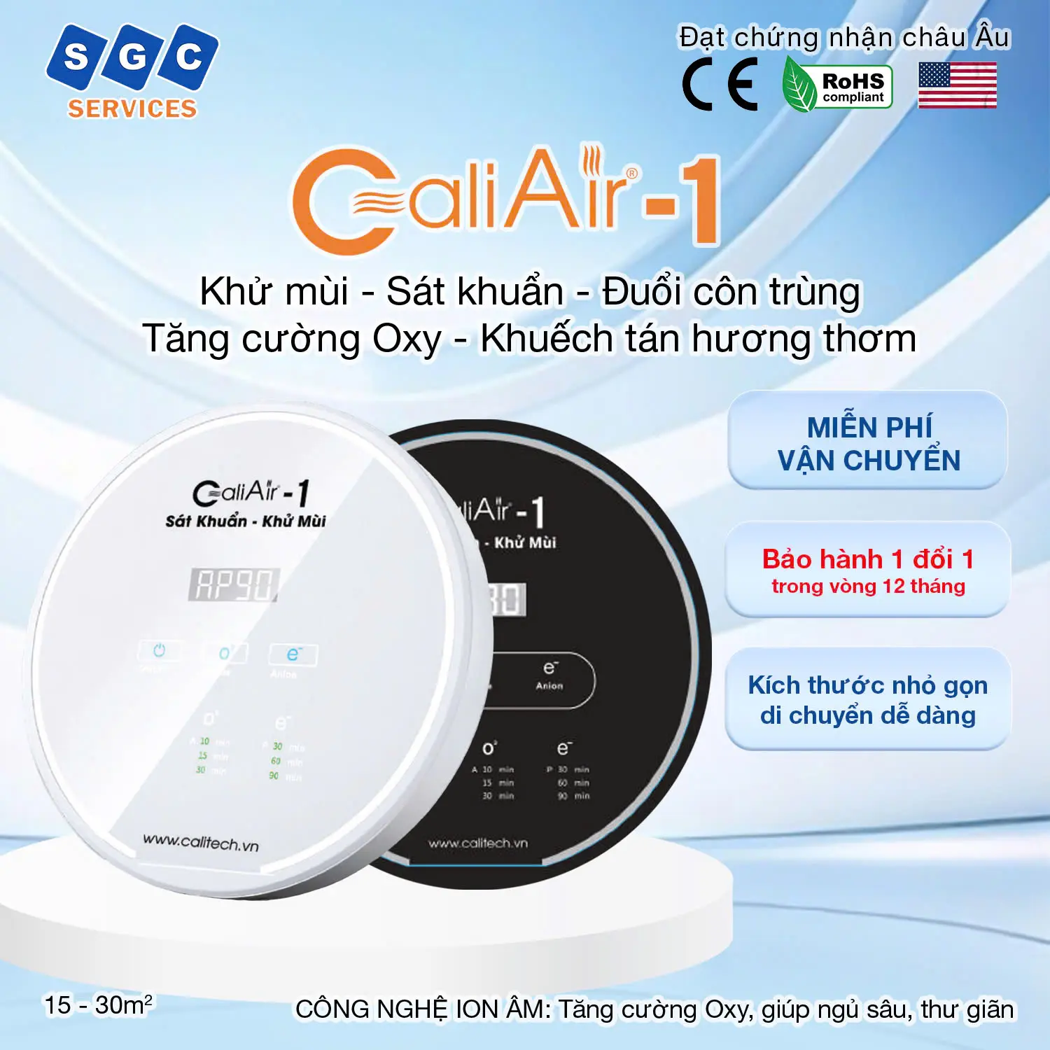 Máy Khử Mùi Khử Trùng Ozone Ion Âm Lọc Không Khí Khuếch Tán Tinh Dầu CaliAir-1