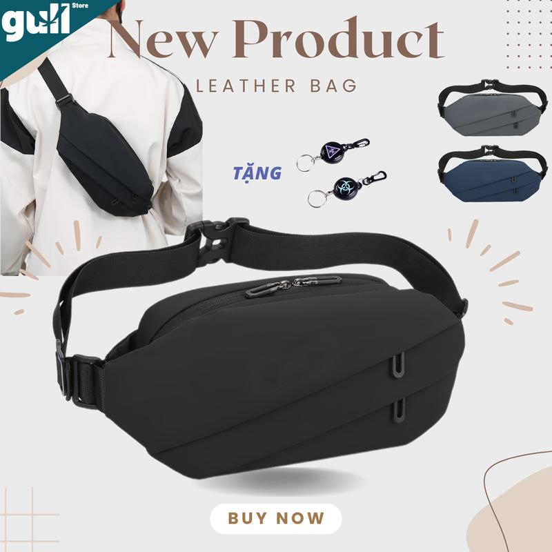 Túi đeo chéo nam mini da chống thấm nước, túi đeo vai nhỏ gọn mới, túi bao tử đeo hông khóa từ hiện đại túi thắt lưng đẹp - Đen - Nhiều Ngăn Bag