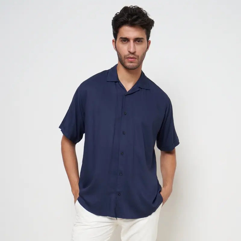Kemeja Rayon Twill Pria Lengan Pendek Oversize Polos Casual Katun arkline polo elegan Pas 5