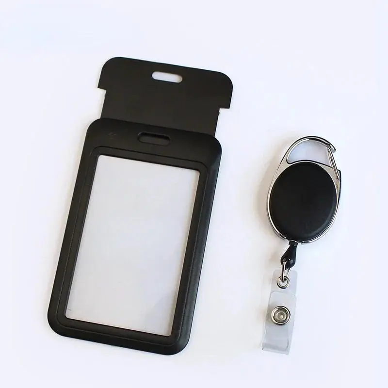 Unisex Staff Work ID Credit Cards Holder with Retractable Badge Reel Plastic Card Protecting Cover Key Ring Office School Supply
