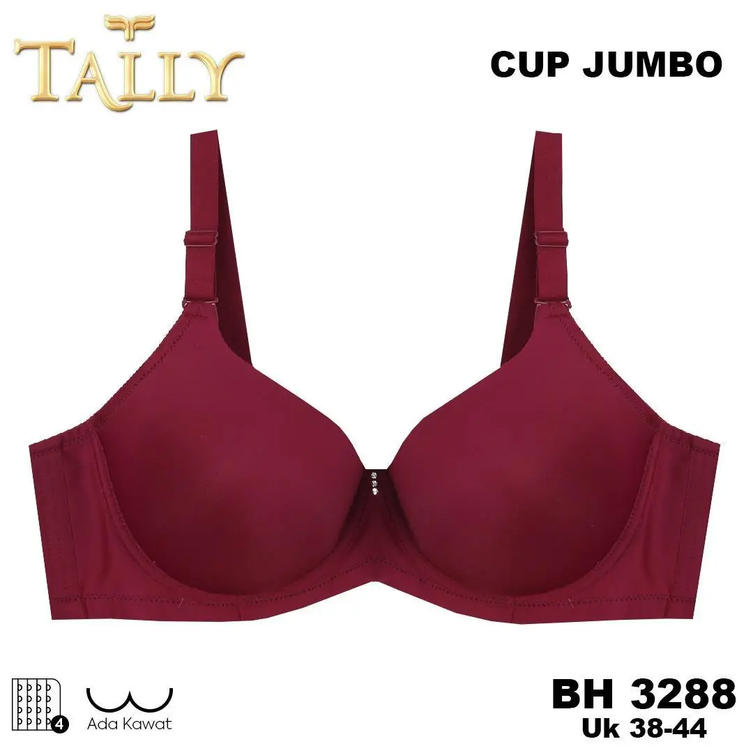 TALLY 1 Pcs atau 2 Pcs BH 3288 Bra Wanita Dewasa Kawat Bahan Licin Busa tipis Cup D/E Kait 4 Cup Jumbo Nyaman Tidak BerMotif Cantik Pakaian Dalam Wanita Remaja dan Dewasa tidak ber Renda