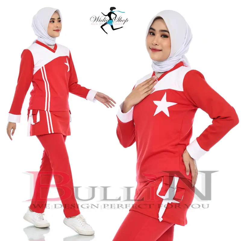 BULLIN | Setelan senam olahraga wanita muslimah hitam merah 2