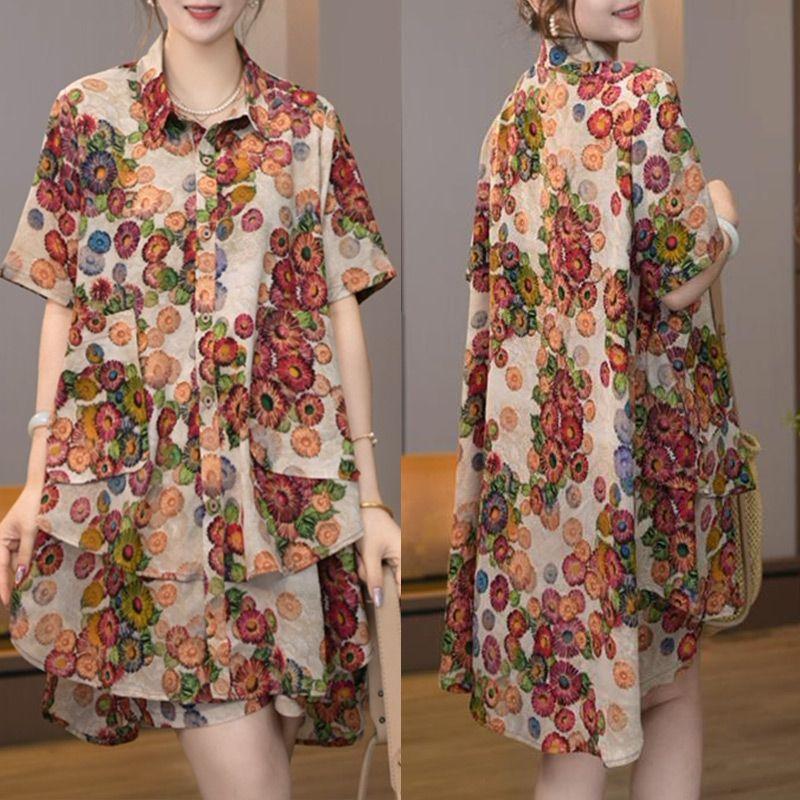 Product Introduction of Bộ Đồ Hai Mảnh Cho Nữ, Thời Trang Mới Mùa Hè 2024, Ngoại Cỡ, Dáng Rộng Rãi Và Mỏng, Áo ngắn Tay Sọc, Quần Đùi Ống Rộng 0