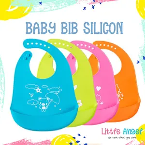 BABY BIB Celemek Makan Bayi Slaber Silikon Anak Bibs Karet Baby Burb Apron Silicon Anti Air biru merah